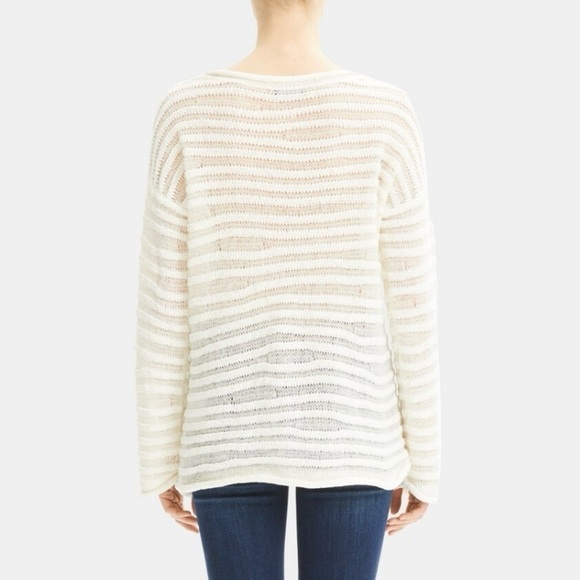 NEW Theory Links Sughero White Striped Pullover Sweater J0614707 Size Medium - Picture 2 of 11